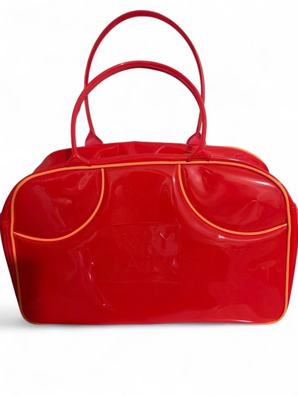 Patent Red Travel Tote with Orange Trim